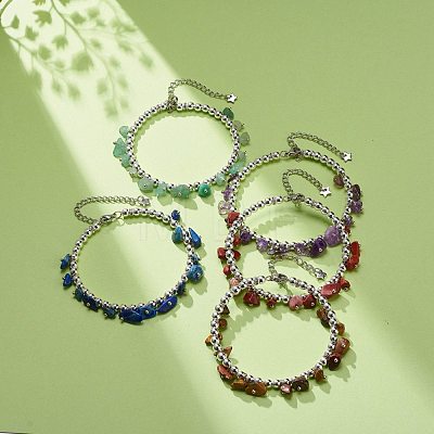 Synthetic Hematite & Natural Gemstone Chips Beaded Bracelet for Women BJEW-JB08686-1