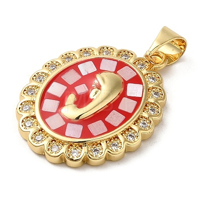 Oval with Virgin Face Brass Micro Pave Cubic Zirconia Pendants KK-K385-042G-1