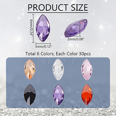 180Pcs 6 Colors Cubic Zirconia Pointed Back Cabochons ZIRC-PH0001-44-1