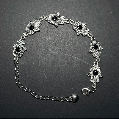 Vintage European Alloy Enamel Hamsa Hand Link Chain Bracelets for Women YP1014-1-1