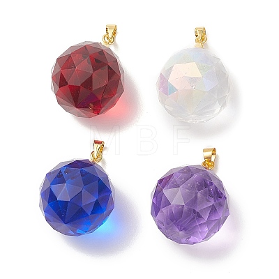 Faceted Transparent K9 Glass with Brass Pendants PALLOY-JF02041-1