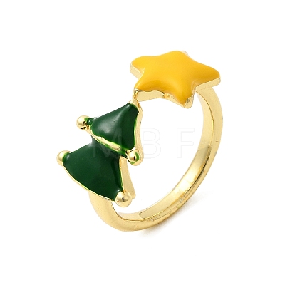 Christmas Brass Enamel Cuff Rings for Women RJEW-L336-04G-02-1