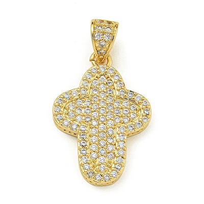 Rack Plating Brass Micro Pave Clear Cubic Zirconia Pendants KK-Z067-03G-02-1