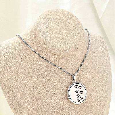 316 Surgical Stainless Steel Aromatherapy Diffuser Perfume Hollow Flat Round Pendant Box Chain Necklaces NJEW-R016-01P-06-1