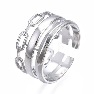 304 Stainless Steel Cable Chain Open Cuff Ring RJEW-T023-08P-1