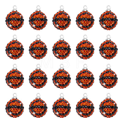 20Pcs Round Polymer Clay Rhinestone Pendants PALLOY-OC00049-1