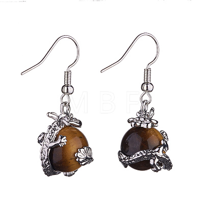 Natural Tiger Eye Dragon Dangle Earrings EJEW-A092-12P-13-1