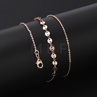 Brass Cable & Flat Sequin Chains Necklaces for Women NJEW-D302-40RG-1