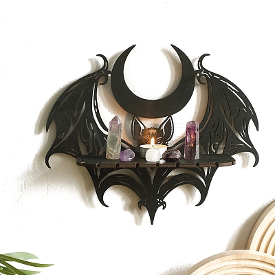 Halloween Wooden Bat Shelf for Crystals PW-WG94399-01-1