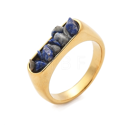 Rectangle Natural Lapis Lazuli Chips Finger Rings RJEW-D303-02G-03-1