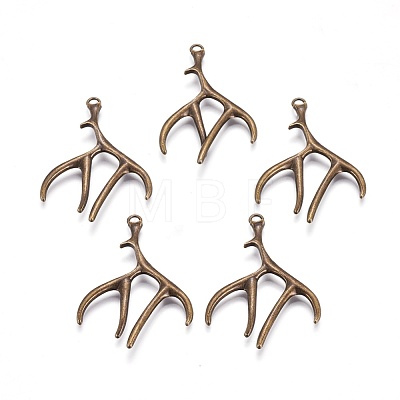 Tibetan Style Alloy Deer Antler Pendants X-TIBEP-S261-AB-FF-1