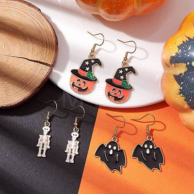 3Pairs 3 Styles Halloween Alloy Enamel Dangle Earrings EJEW-JE05823-1