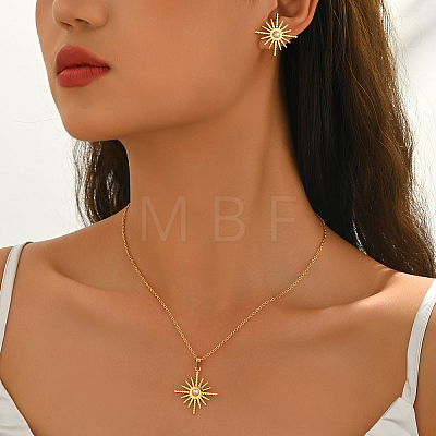 Stainless Steel Sun Stud Earrings & Pendant Necklaces Sets for Women EN4701-1