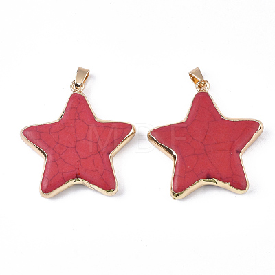 Electroplate Synthetic Turquoise Pendants G-S344-65E-1