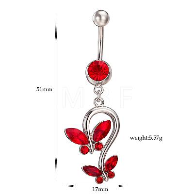Piercing Jewelry Real Platinum Plated Brass Rhinestone Double Butterfly Navel Ring Belly Rings AJEW-EE0001-41C-1