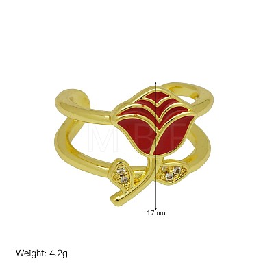 Brass Micro Pave Clear Cubic Zirconia & Enemal Cuff Open Rings for Women WG18C6A-03-1