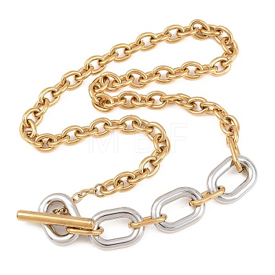 Two Tone 304 Stainless Steel Oval Link Cable Chain OT Necklaces for Women NJEW-T020-03A-GP-1