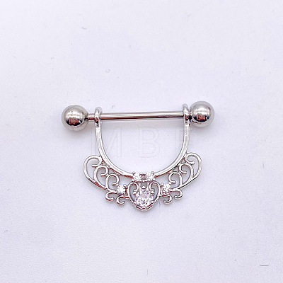 304 Stainless Steel Clear Cubic Zirconia Heart Nipple Rings WG994A5-09-1