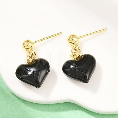 Valentine's Day Heart Brass Enamel Dangle Stud Earrings EJEW-Z164-19G-03-1