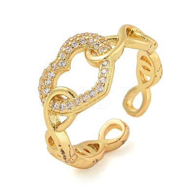 Heart Brass Micro Pave Clear Cubic Zirconia Hollow Open Cuff Rings for Women RJEW-M016-04G-1