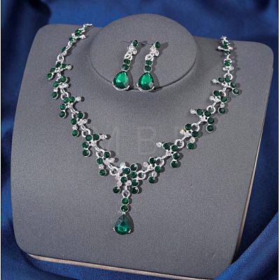 Teardrop Alloy Rhinestone Pendant Necklaces & Stud Dangle Earrings Sets FS-WGE9DA1-10-1