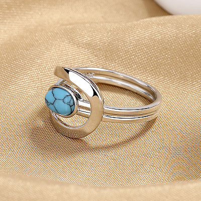 Oval Brass with Synthetic Turquoise Finger Rings FS-WG5DC9A-02-1