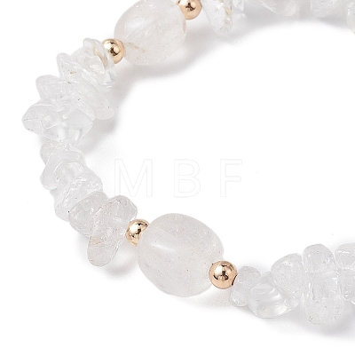 Natural Quartz Crystal Chip & Cuboid Rock Crystal Beaded Stretch Bracelets for Women BJEW-JB10808-03-1