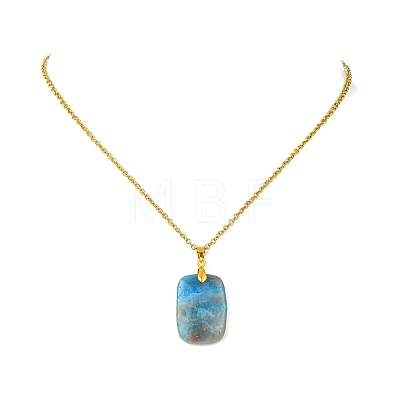 Natural Apatite Rectangle Pendant 304 Stainless Steel Cable Chain Necklaces NJEW-JN06210-02-1