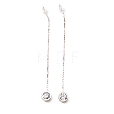 Crystal Rhinestone Flat Round Long Dangle Stud Earrings EJEW-A067-06P-1