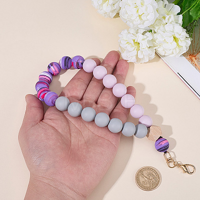 1Pc Silicone & Wood Pendant Decorations HJEW-BM0001-61C-1