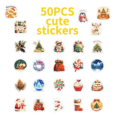 50Pcs Christmas Theme Cartoon Paper Stickers DIY-P085-13-1