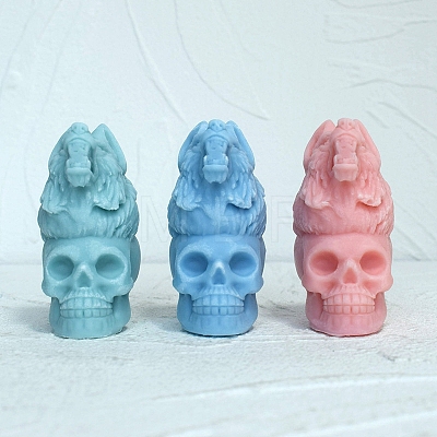 3D Halloween Skull with Wolf DIY Food Grade Silicone Statue Candle Molds PW-WG71142-01-1