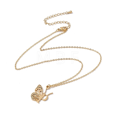 Initial Letter with Butterfly Pendant Necklace NJEW-C026-01G-P-1
