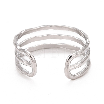 Non-Tarnish 304 Stainless Steel Triple Line Open Cuff Ring for Women X-RJEW-C025-12P-1