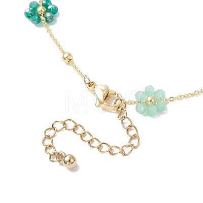 Brass & Glass Colorful Flower Link Chain Necklaces for Women NJEW-JN05454-1