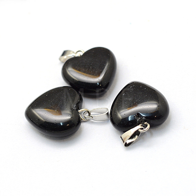 Heart Natural Black Stone Pendants G-Q371-05-1