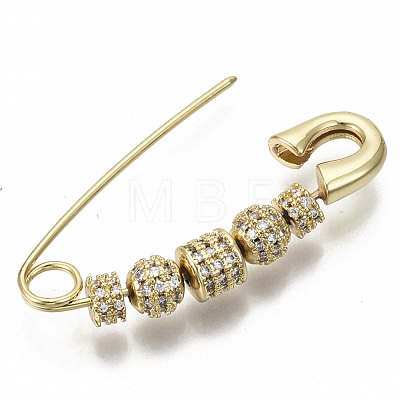 Brass Micro Pave Cubic Zirconia Safety Pins ZIRC-S061-206G-NF-1