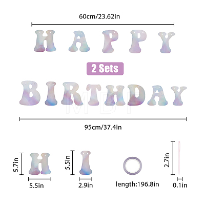 2 Sets Laser Paper Word Happy Birthday Garlands AJEW-HY0001-21-1