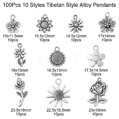 100Pcs 10 Styles Tibetan Style Alloy Pendants TIBEP-CJ0002-76-1