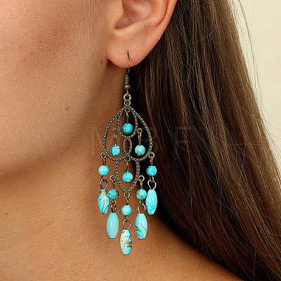 Synthetic Turquoise Woven Web/Net with Oval Tassel Dangle Earrings AZ8762-2-1