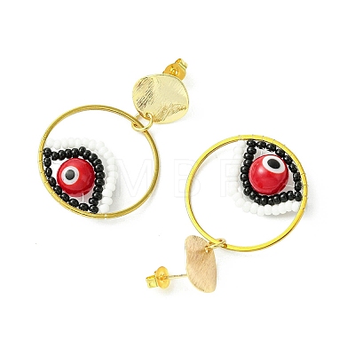 Evil Eye Handmade Glass Seed Beads Dangle Stud Earrings EJEW-MZ00371-02-1