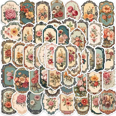 Retro PVC Self-Adhesive Floral Stickers X-STIC-PW0020-09-1