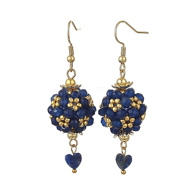 Glass & Dyed Natural Malaysia Jade & Lapis Lazuli Dangle Earrings EJEW-MZ00814-03-1