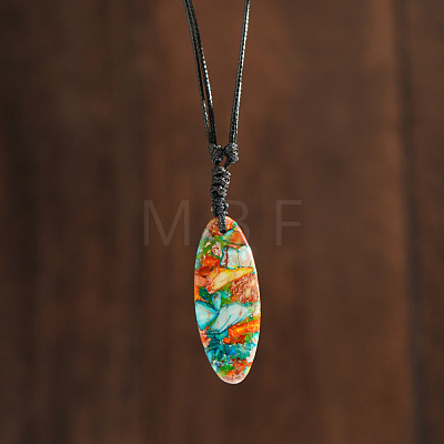 Bohemian Dyed Natural Imperial Jasper Oval Pendant Necklaces WB6098-1-1