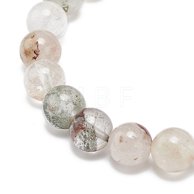 Natural Green Lodolite Quartz/Garden Quartz Round Beaded Stretch Bracelet BJEW-JB08919-02-1