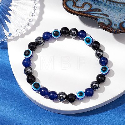 Round Gemstone Beaded Stretch Bracelets BJEW-JB11005-03-1