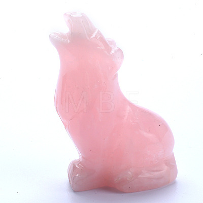 Natural Rose Quartz Carved Healing Wolf Figurines WOLF-PW0001-15B-1