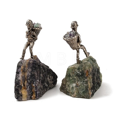 Nuggets Natural Fluorite & Miner Alloy Sculpture G-A228-01-1