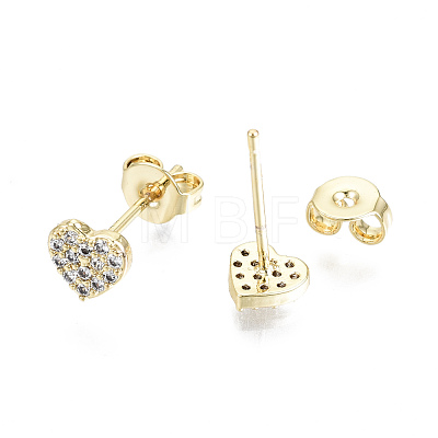 Brass Micro Pave Clear Cubic Zirconia Stud Earrings EJEW-T046-26G-NF-1