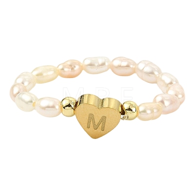 Natural Freshwater Pearl & 304 Stainless Steel Bead Finger Rings RJEW-FS00001-13-1